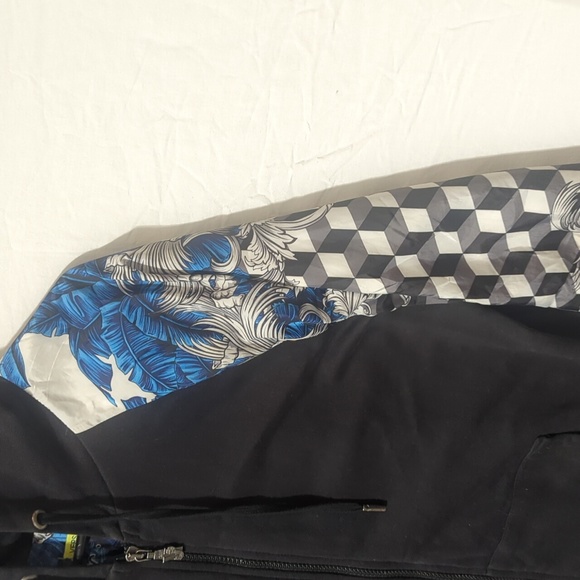 Men's Size M Versace Jeans Blue and White Baroque Style Zip Up Hooded Jacket - Picture 3 of 10